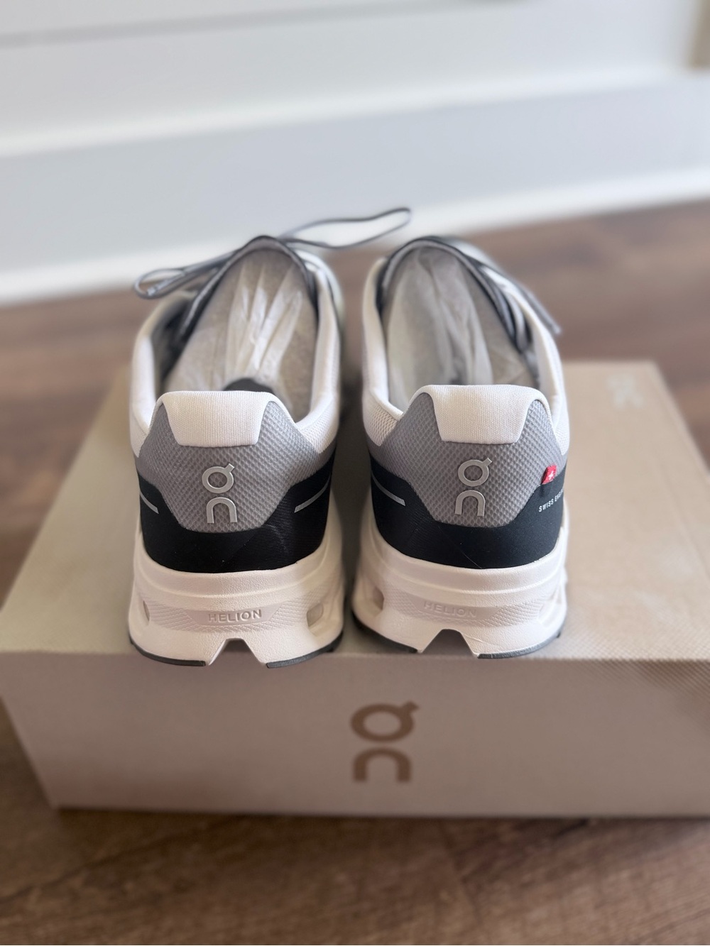 On Cloudswift Men's Athletic Shoes in White/Gray/Black - Picture 3 of 6